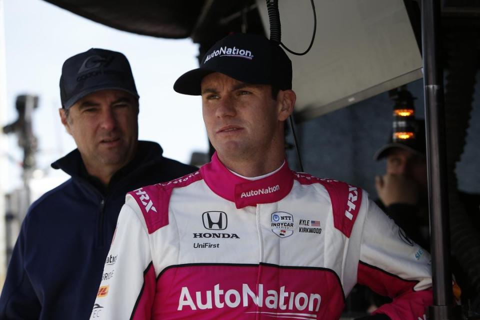 After two years calling strategy for his son Colton on the timing stand of the No. 26 Honda, Bryan Herta (left) moves over to the No. 27 of Kyle Kirkwood (right) for the first time in Sunday's race at Texas Motor Speedway.