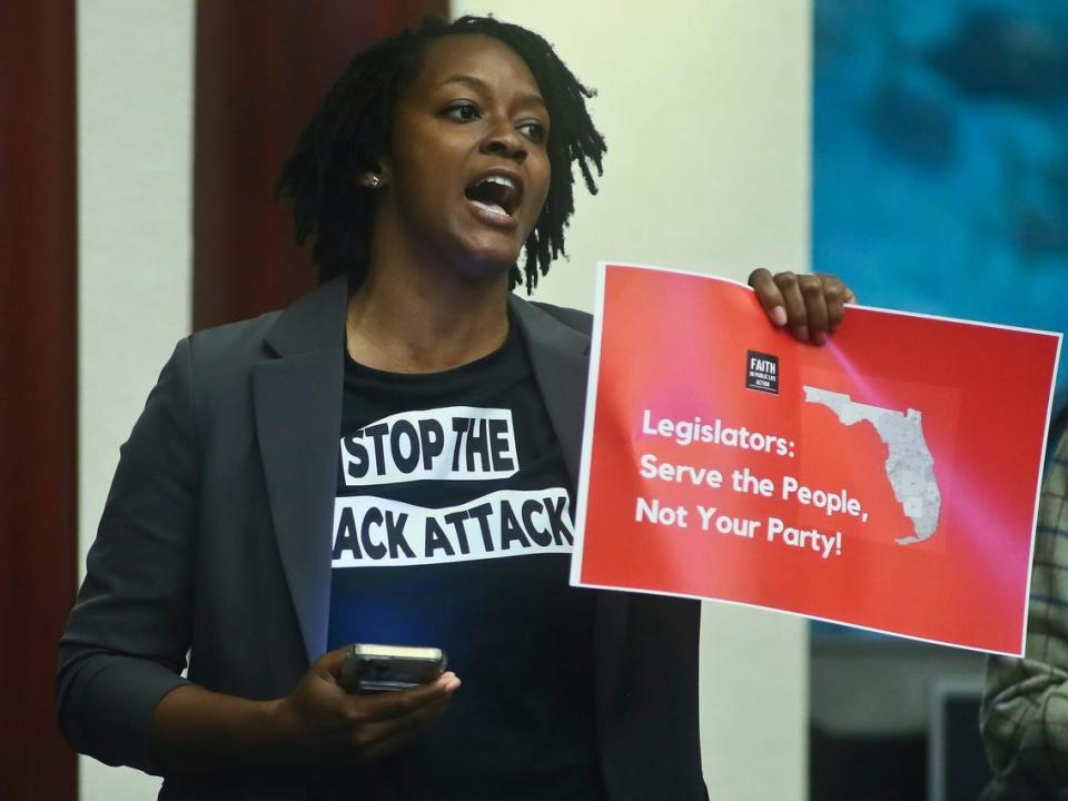 Rep. Angie Nixon, D-Jacksonville, was among several Democrats who staged a brief protest last month just before the state House approved a congressional redistricting map advanced by Gov. Ron DeSantis