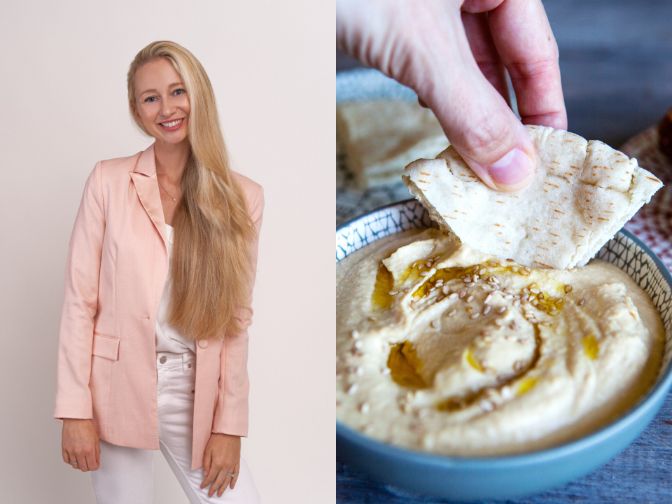 Hummus ist ein nahrhaftes und praktisches Lebensmittel, das man im Kühlschrank haben sollte, so Rhiannon Lambert. - Copyright: Rhiannon Lambert/Getty