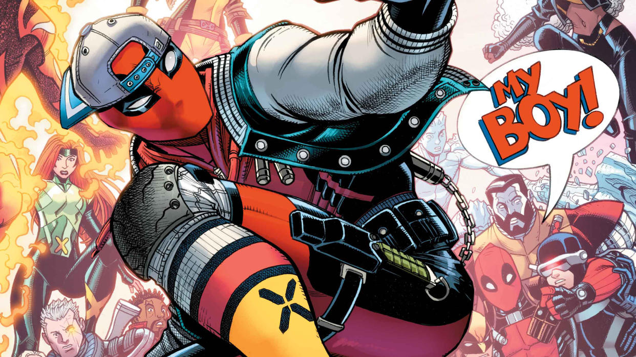  Teen Deadpool on a skateboard. 