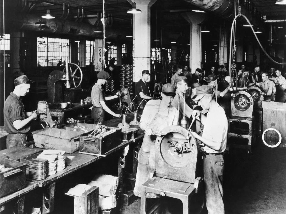Manufacturing Of Transmission Items Of The American Buick Cars In The General Motors Factory In Detroit, USA around 1930