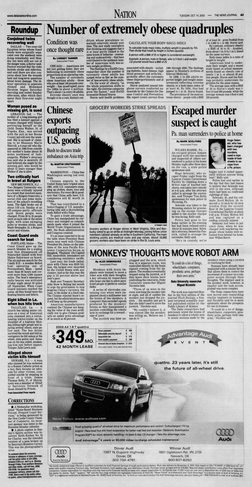 Page A3 of The News Journal from Oct. 14, 2003.