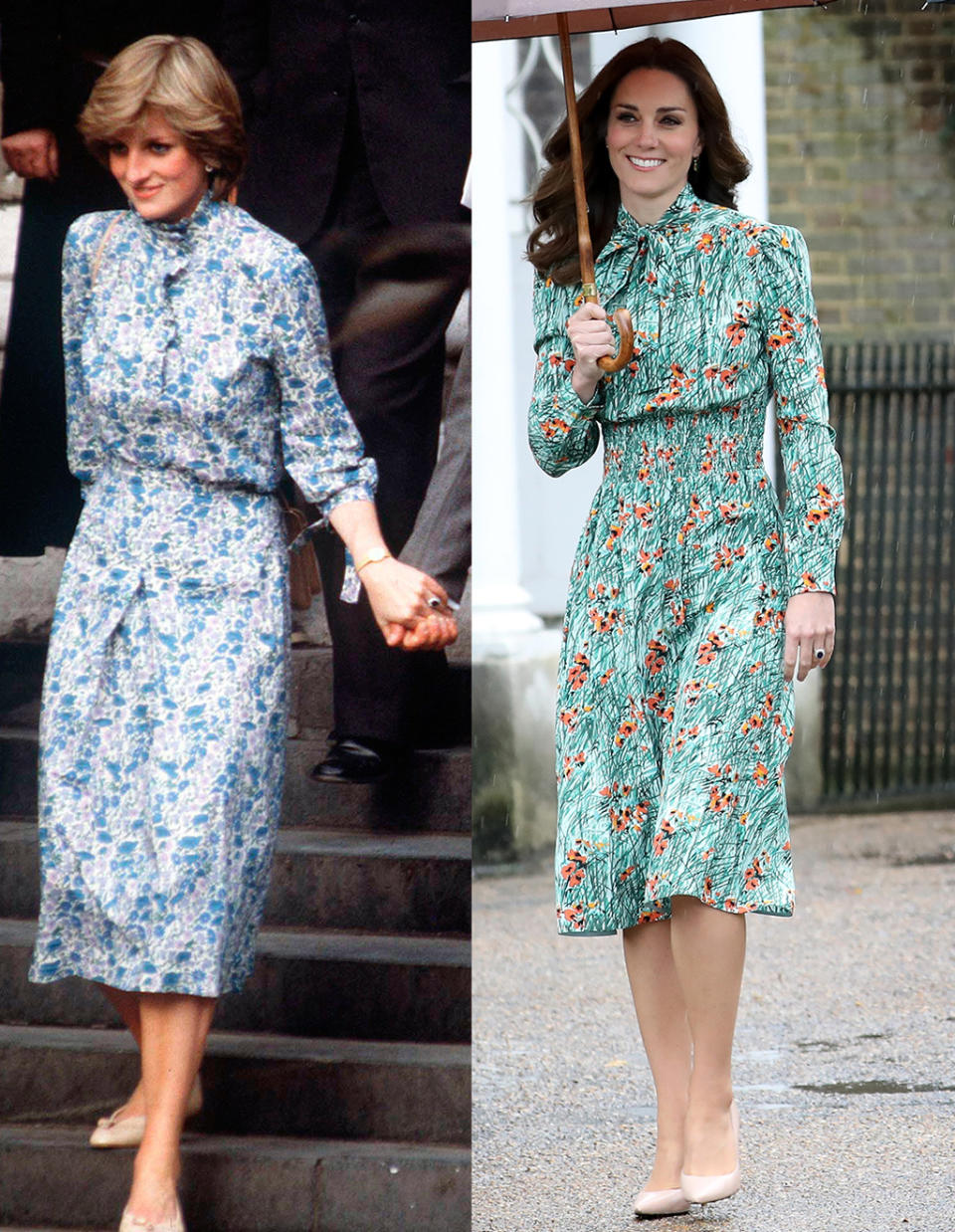 Kate Middleton channeled her late mother-in-law with a floral dress. (Photo: Getty Images)