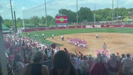 Watch Alabama softball celebrate with the crowd following its 1-0 win over No. 3 Tennessee