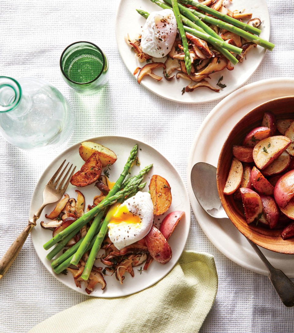 Shiitake and Asparagus Sauté with Poached Eggs