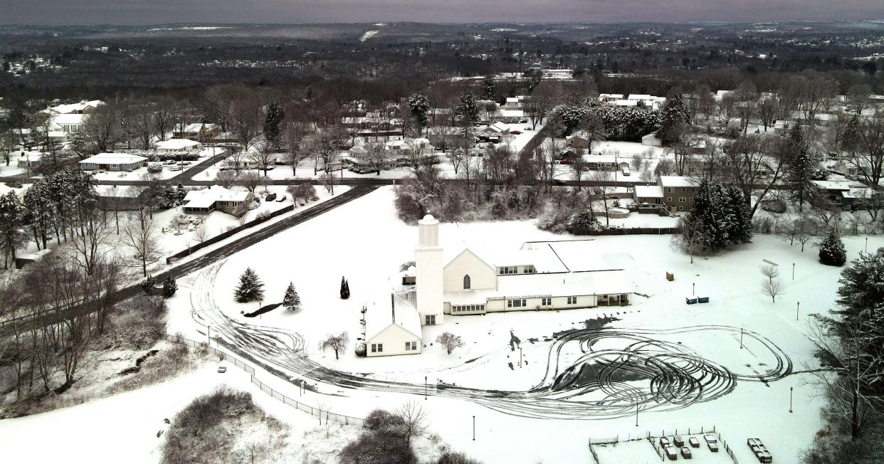 Pakachoag Church on Pakachoag Street in Auburn is a winter wonderland, from any angle.