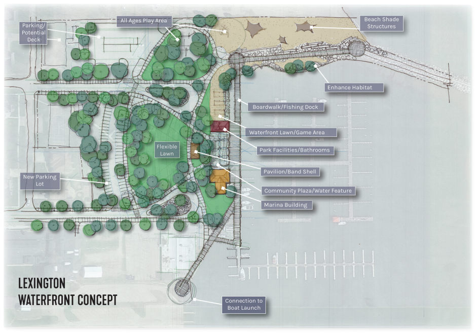 A waterfront concept that involves Lexington's harbor was included in the village's 2020 master plan and may help serve as a "guiding light" for how state funds will help redevelop the area, according to Interim Village Manager Cynthia Cutright.