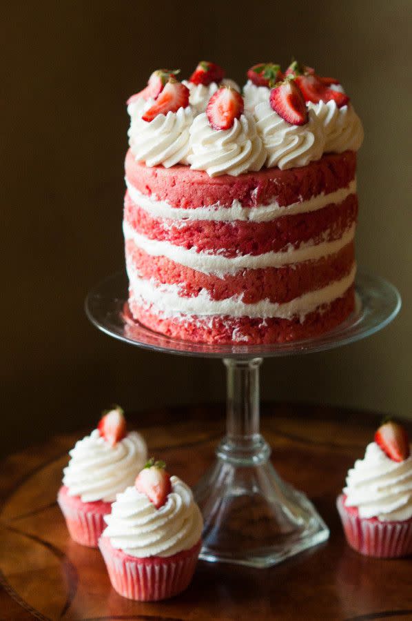 <p>Make a naked cake for a rustic elegance.</p><p>Get the recipe from <a rel="nofollow noopener" href="http://thekitchenmccabe.com/2014/10/09/made-scratch-strawberries-cream-cake/" target="_blank" data-ylk="slk:The Kitchen McCabe;elm:context_link;itc:0;sec:content-canvas" class="link ">The Kitchen McCabe</a>.</p>