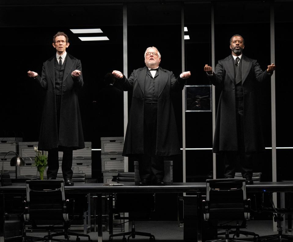 From left, Adam Godley, Simon Russell Beale and Adrian Lester in the Broadway production of “The Lehman Trilogy,” about the rise and fall of Lehman Brothers. Florida Studio Theatre will stage its own production in the 2023-24 season.