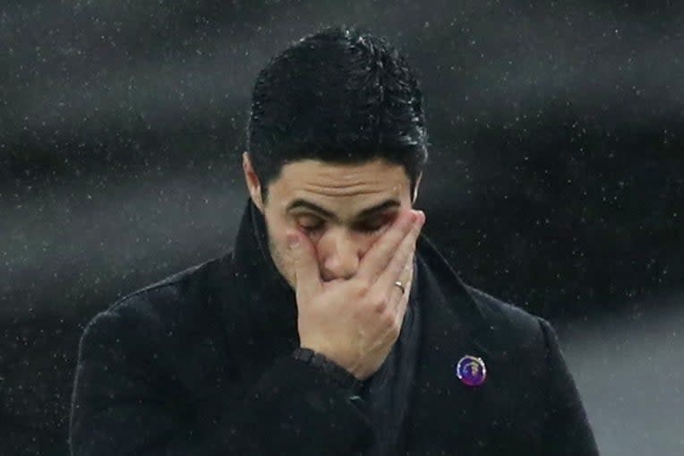 <p>Collapse: Mikel Arteta </p> (Pool via REUTERS)