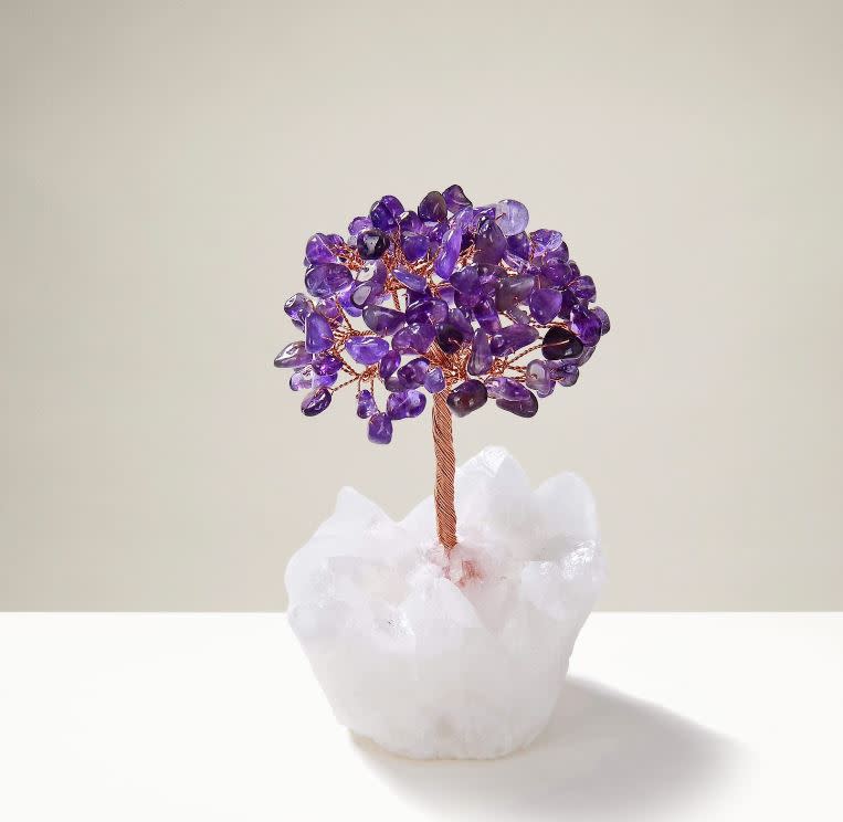 Amethyst Natural Gemstone Tree of Life with Quartz Base | Birthday Gifts for Women with February Birthdays