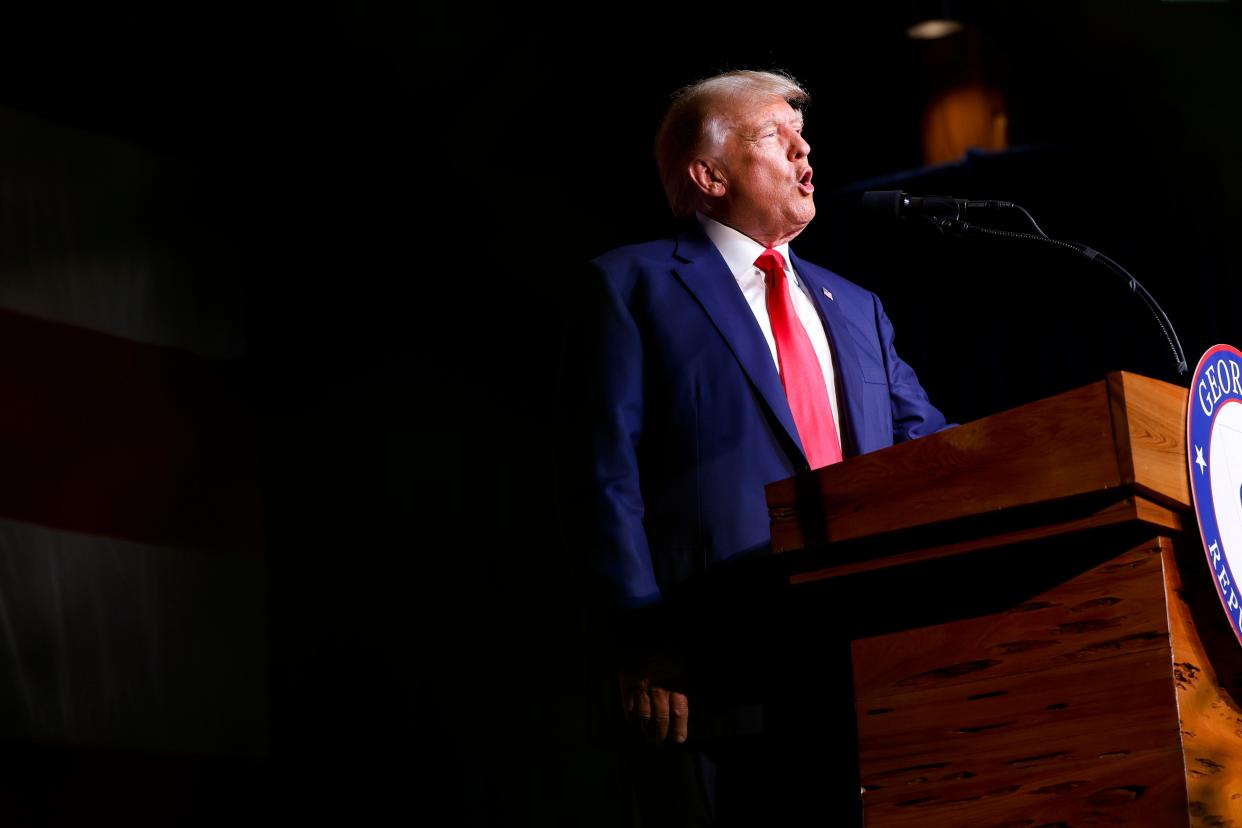 Former President Donald Trump delivers remarks during the Georgia state GOP convention at the Columbus Convention and Trade Center (Getty Images)