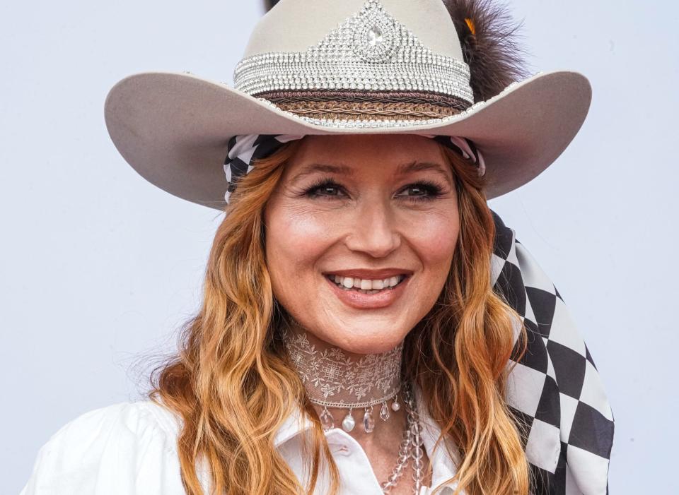 Vocalist, Jewel, walks the red carpet on Sunday, May 28, 2023, before the 107th running of the Indianapolis 500 at Indianapolis Motor Speedway. She will sing the National Anthem fir the 2023 Indy 500. 