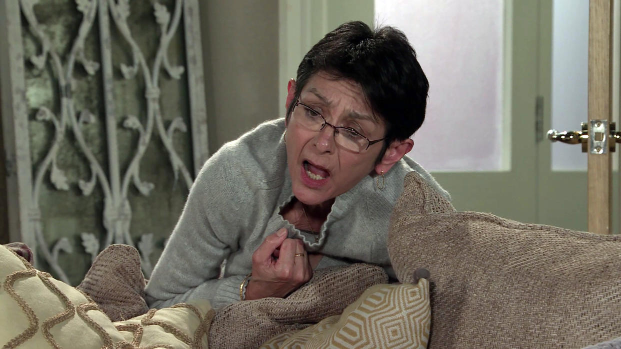 FROM ITV

STRICT EMBARGO - No Use Before  Tuesday 23rd February 2021

Coronation Street - Ep 10263

Wednesday 3rd March 2021 - 1st Ep

Locking herself into No.6 Yasmeen Metcalfeâ€™s [SHELLEY KING] suddenly wracked with pain. Clutching her chest, she struggles to breath.

Picture contact David.crook@itv.com 

This photograph is (C) ITV Plc and can only be reproduced for editorial purposes directly in connection with the programme or event mentioned above, or ITV plc. Once made available by ITV plc Picture Desk, this photograph can be reproduced once only up until the transmission [TX] date and no reproduction fee will be charged. Any subsequent usage may incur a fee. This photograph must not be manipulated [excluding basic cropping] in a manner which alters the visual appearance of the person photographed deemed detrimental or inappropriate by ITV plc Picture Desk. This photograph must not be syndicated to any other company, publication or website, or permanently archived, without the express written permission of ITV Picture Desk. Full Terms and conditions are available on  www.itv.com/presscentre/itvpictures/terms