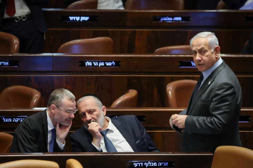 Israeli Prime Minister Benjamin Netanyahu attends a voting session in the Knesset, the Israeli parliament, in Jerusalem, Israel on March 27, 2023.