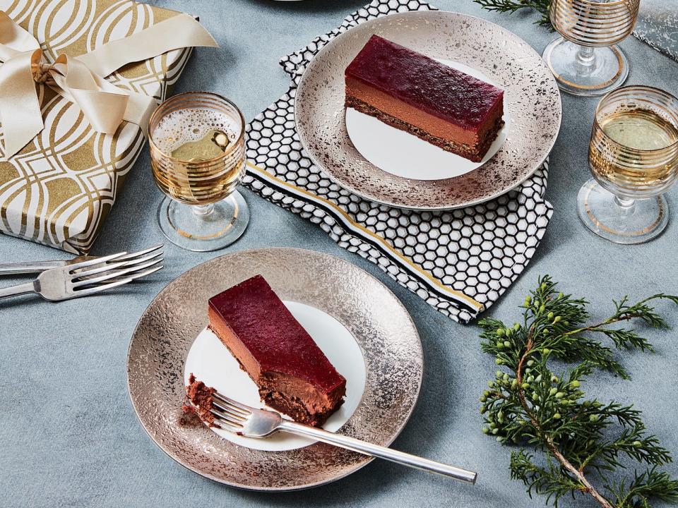 Black Forest Mousse Cake with Cherry-Chile-Pomegranate Glaze