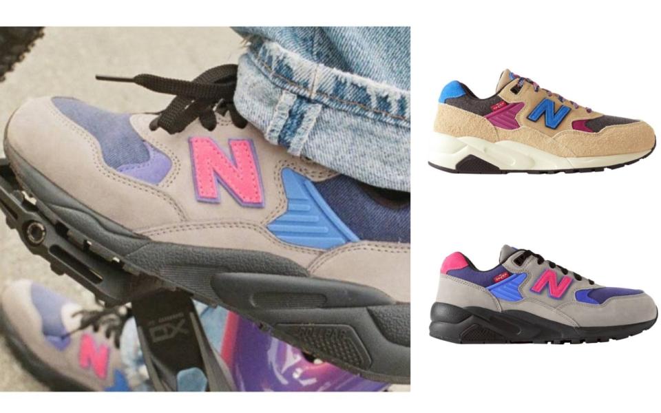 New Balance Levi's x 580 150周年聯名款，跳色運用大膽、十足抓眼球。（圖片來源：New Balance）