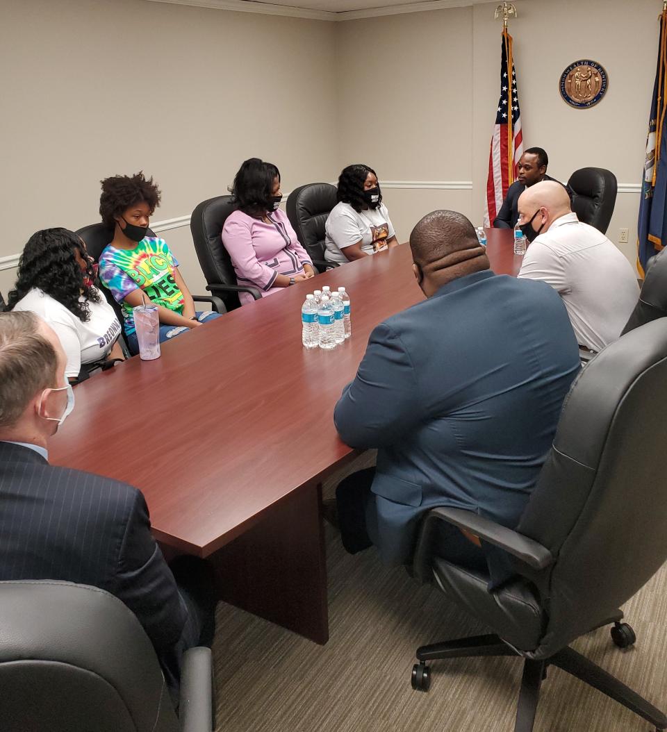 Kentucky Attorney General Daniel Cameron meets with members of Breonna Taylor's family about the investigation into her March 13, 2020, slaying by Louisville Metro Police officers.