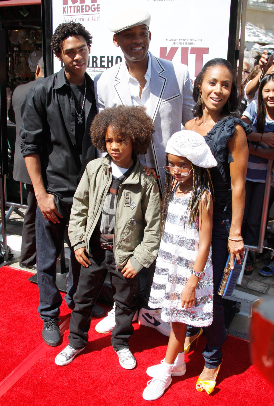 LOS ANGELES - JUNE 14:  Actor Will Smith, actress Jada Pinkett Smith, with children (L-R) Trey Smith, Jaden Smith, Willow Smith arrive at the Premiere Of 'Kit Kittredge: An American Girl' held at the Grove on June 14, 2008 in Los Angeles, California.  (Photo by Frazer Harrison/Getty Images)