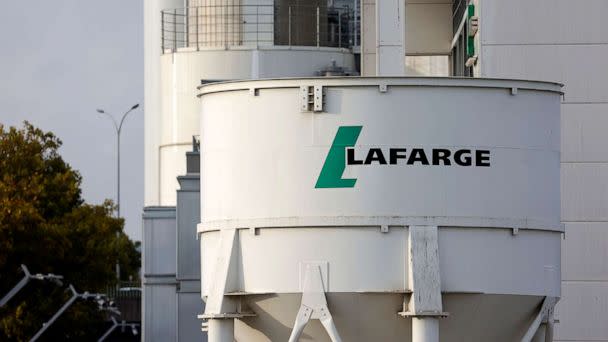 PHOTO: In this Oct. 19, 2022, file photo the logo of the concrete plant of the French building materials company, Lafarge is seen in Issy-les-Moulineaux, France. (Chesnot/Getty Images, FILE)