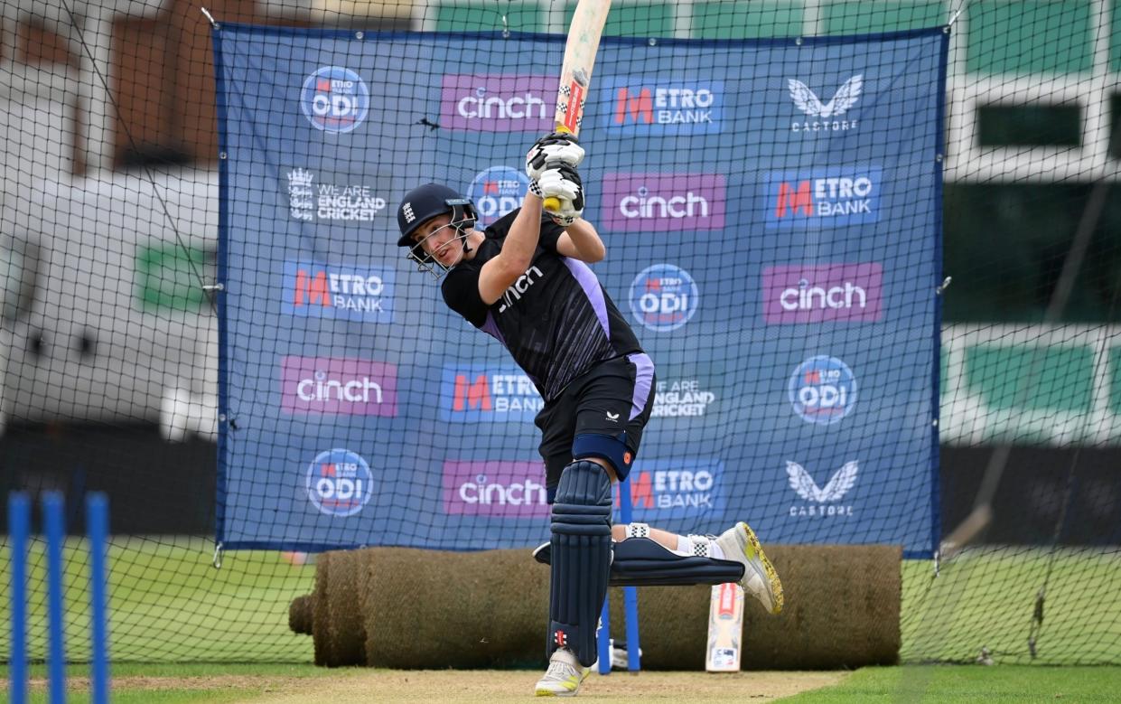 Harry Brook in the nets at Trent Bridge