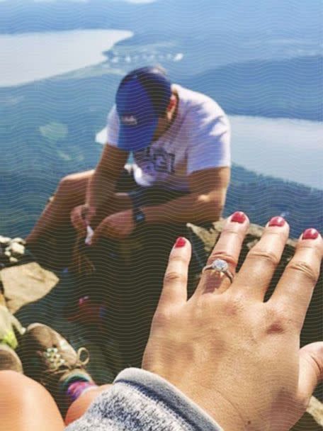 Cari Swanger shows off her engagement ring at Mount Tallac in South Lake Tahoe, California. (Courtesy Cari Swanger)