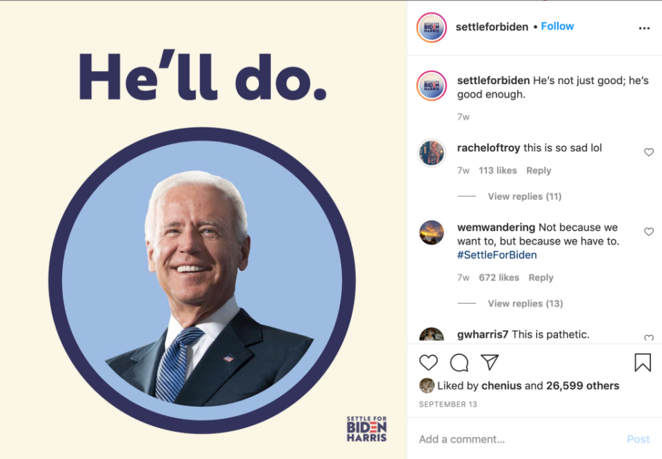 Settle for Biden Instagram