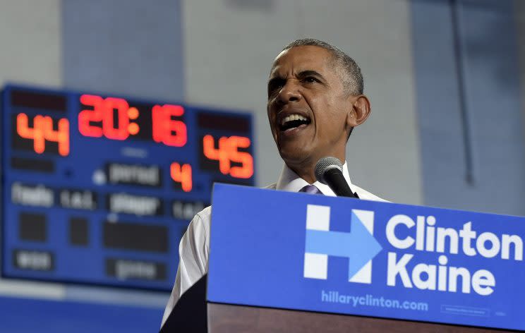 President Barack Obama speaks as he campaign for Democratic presidential candidate Hillary Clinton at Florida Memorial University in Miami Gardens, Oct. 20, 2016. (Photo: Susan Walsh/AP)