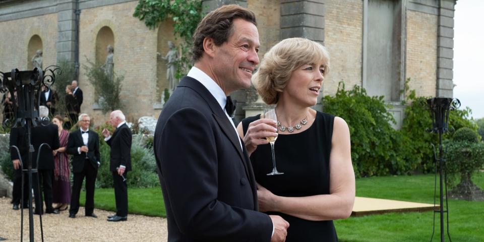 King Charles (Dominic West) and Camilla Parker-Bowles (Olivia Williams) in "The Crown" season six.