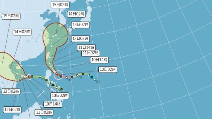 中央氣象局今日清晨5點30分發布海上颱風警報。（圖／翻攝自中央氣象局）