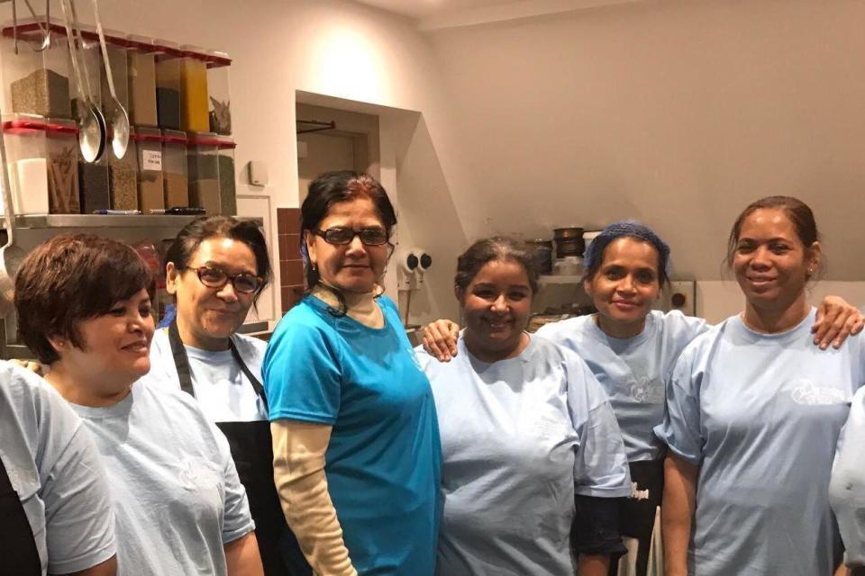 Asma Khan, third from left, works with a team of 10 women at Darjeeling Express in Kingly Court, Carnaby Street (Asma Khan)