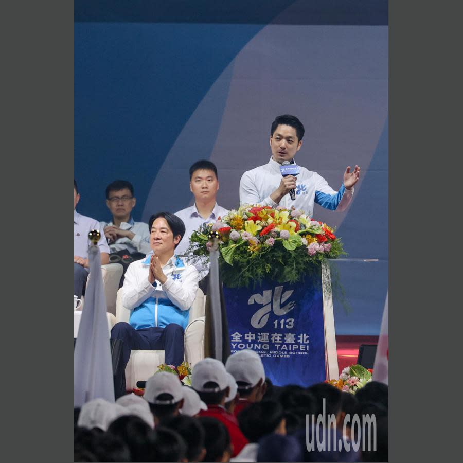 全中運開幕式晚間於台北小巨蛋舉行，地主台北市長蔣萬安（右）與副總統賴清德（左）同台。記者曾原信／攝影