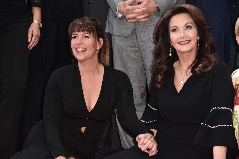 HOLLYWOOD, CA - APRIL 03:  Patty Jenkins and Lynda Carter attend a ceremony honoring Lynda Carter with the 2,632nd star on the Hollywood Walk of Fame on April 3, 2018 in Hollywood, California.  (Photo by Alberto E. Rodriguez/Getty Images)