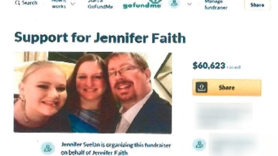 Immediately after Jamie Faith's death, a GoFundMe page was set up to provide Jennifer and her daughter with financial support. Neighbor Jennifer Svelan organized the account and was able to raise over $60,000. / Credit: U.S. District Court for The Northern District of Texas