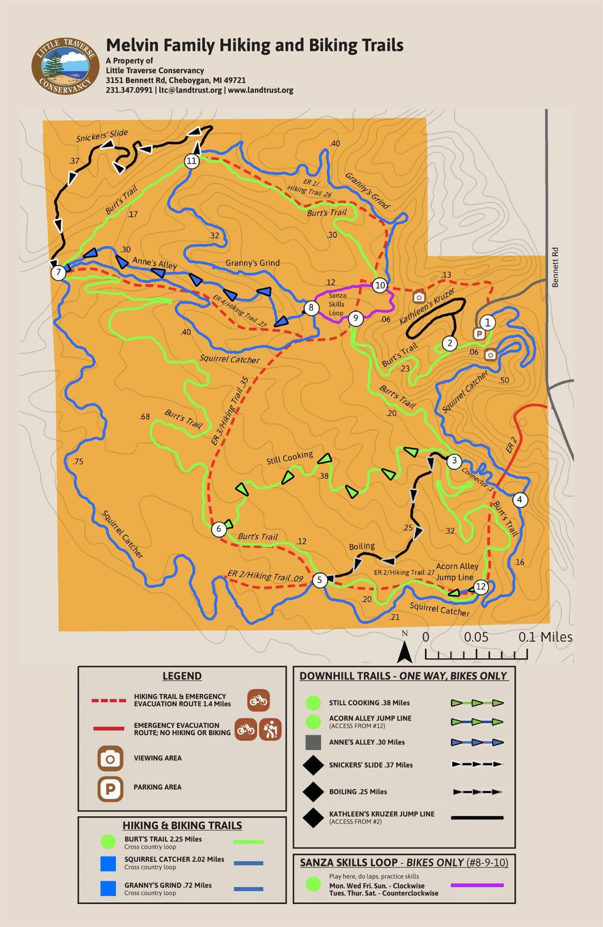 A map of the new Melvin Family Hiking and Biking Trails, located at 3151 Bennet Road in Cheboygan County.