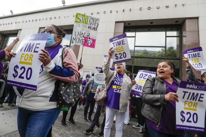 In-Home Supportive Services workers rally for a raise to $20 an hour