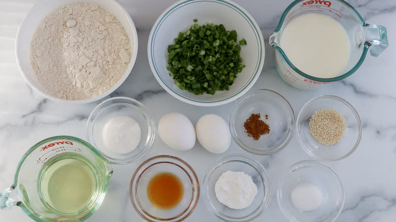 waffle ingredients with green onions