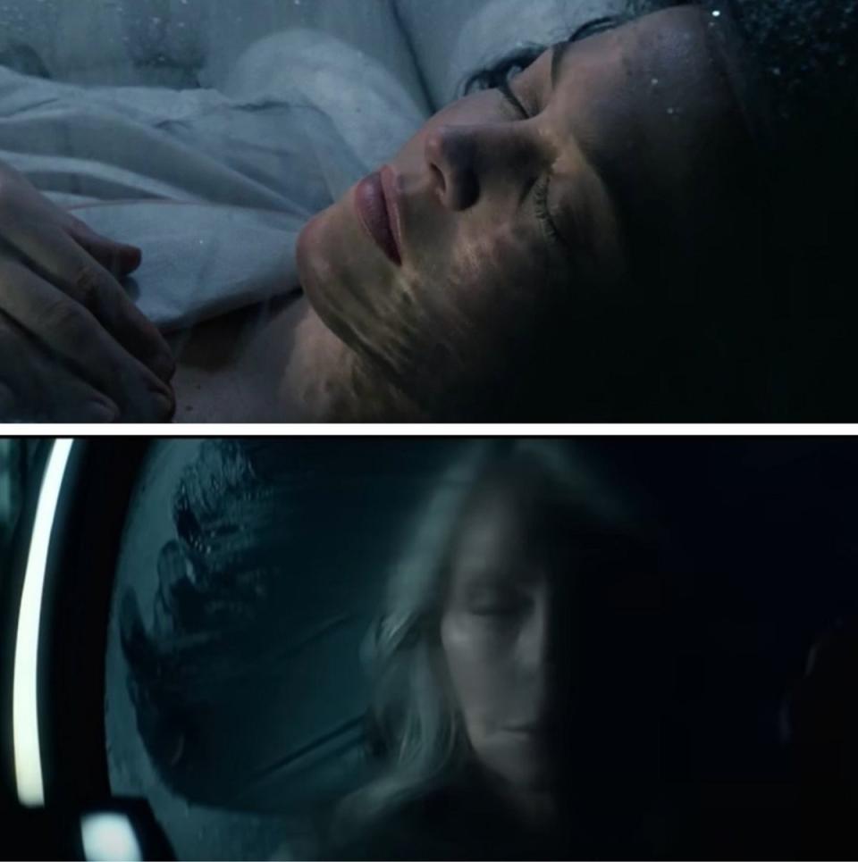 Ellen Ripley (Sigourney Weaver) in cryo freezen in Aliens, and Beverly Crusher in cryo freeze in Star Trek: Picard.