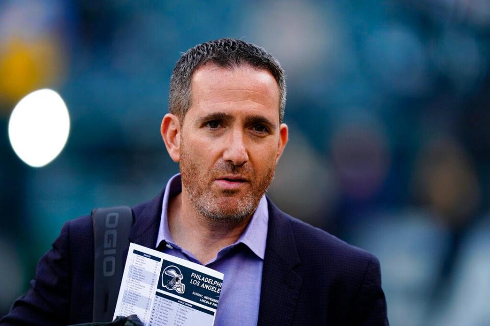 Eagles general manager Howie Roseman walks on the field prior to a November home loss to the Rams.