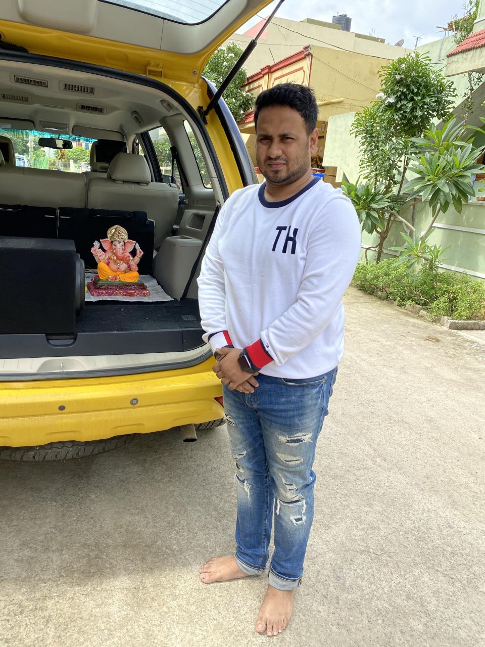 Satya shared this photo of him posing with his Ganesha idol.