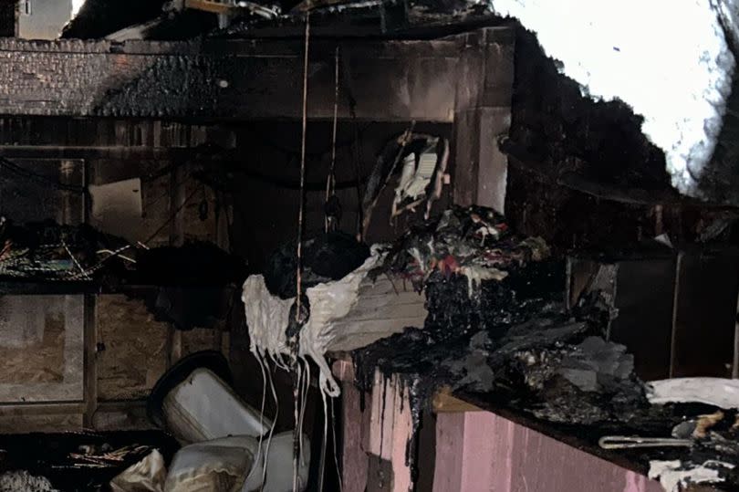 Inside the burnt-out storage unit