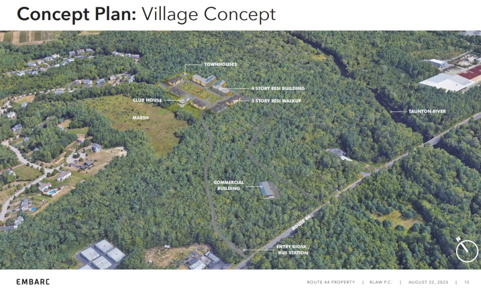 Illustration of the site location for the village concept being proposed by Raynham's Route 44 Realty Trust
