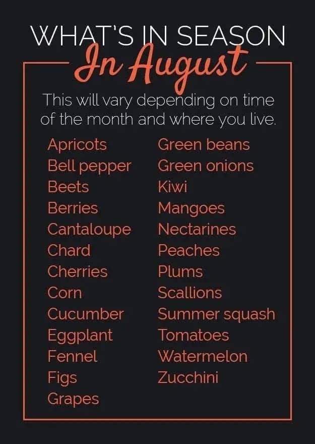 A produce list of what's in season in August