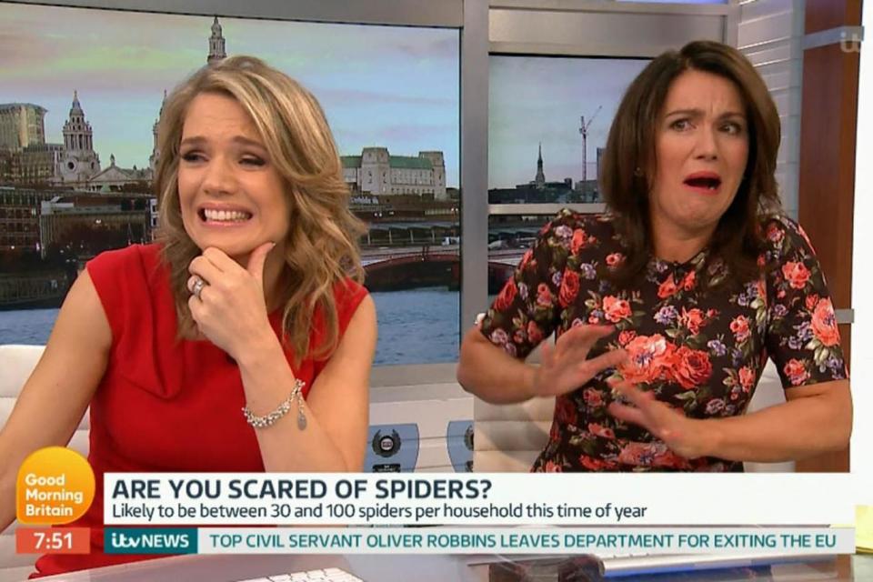 Terrified: Susanna Reid and Charlotte Hawkins watch Piers Morgan in horror (ITV)