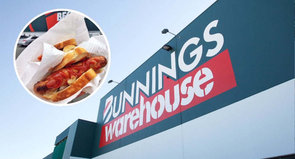 sausage sizzle next to a Bunnings Warehouse store