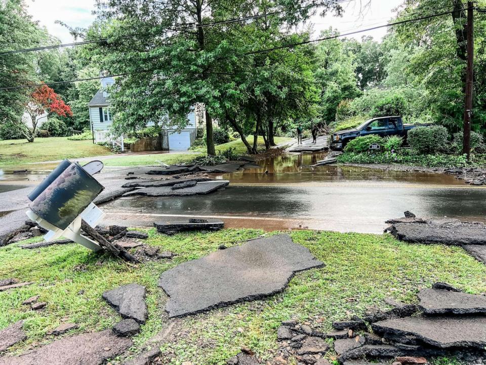 PHOTO: Pieces of asphalt are scattered after flash floods struck Yardley, Pa., July 16, 2023. (Courtesy Jared Stump)