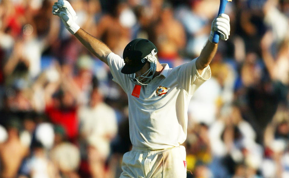 Steve Waugh, pictured here after reaching his century in the fifth Ashes Test against England at the SCG in 2003.