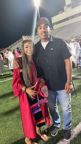 <p>Courtesy of Cynthia Vasquez</p> Kayleigh Craddock (L) at her May 2023 high school graduation wearing her Mexican heritage sash.