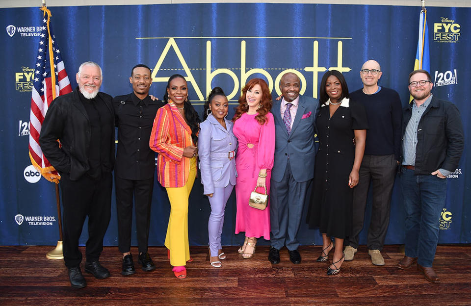 Randall Einhorn, Tyler James Williams, Sheryl Lee Ralph, Quinta Brunson, Lisa Ann Walter, William Stanford Davis, Janelle James, Justin Halpern and Patrick Schumacker at the ‘Abbott Elementary’ FYC event on June 4. - Credit: Courtesy of Frank Micelotta/ABC