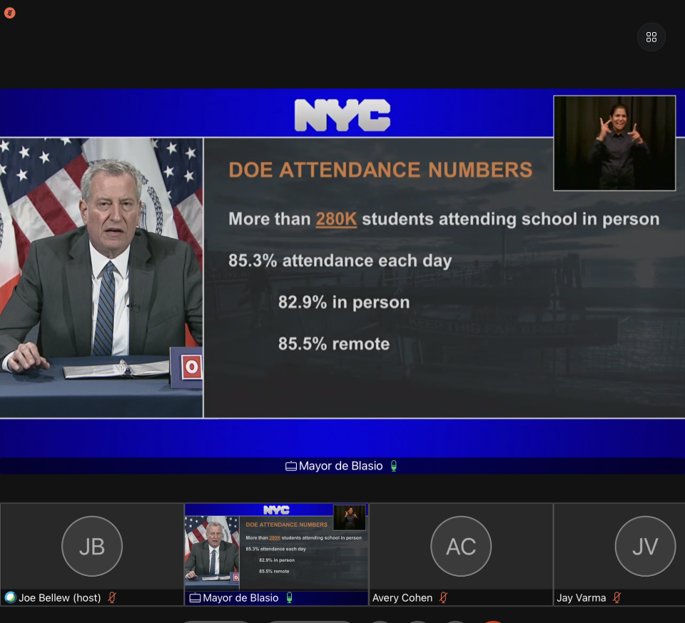 Mayor Bill de Blasio revealed lower-than-expected school attendance numbers on Monday. (NYC Mayor’s Office)